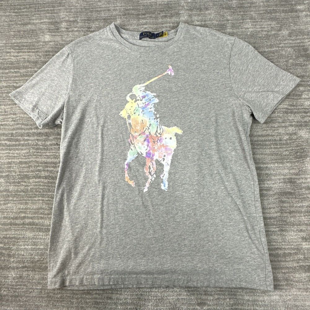 Polo Ralph Lauren TShirt Watercolor Big Pony Logo Gray Graphic Tee Size M